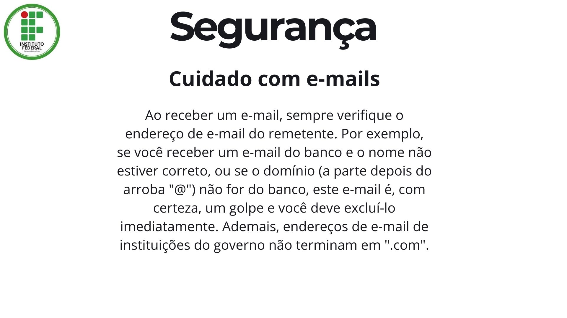 Slide 15: Segurança phishing e-mails
