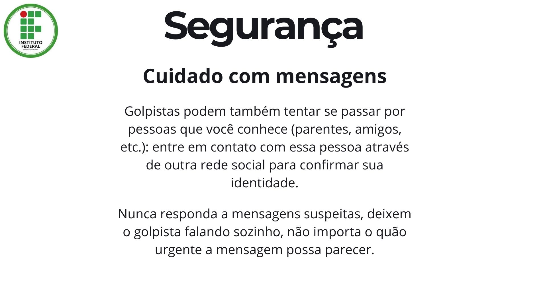 Slide 16: Segurança phishing mensagens