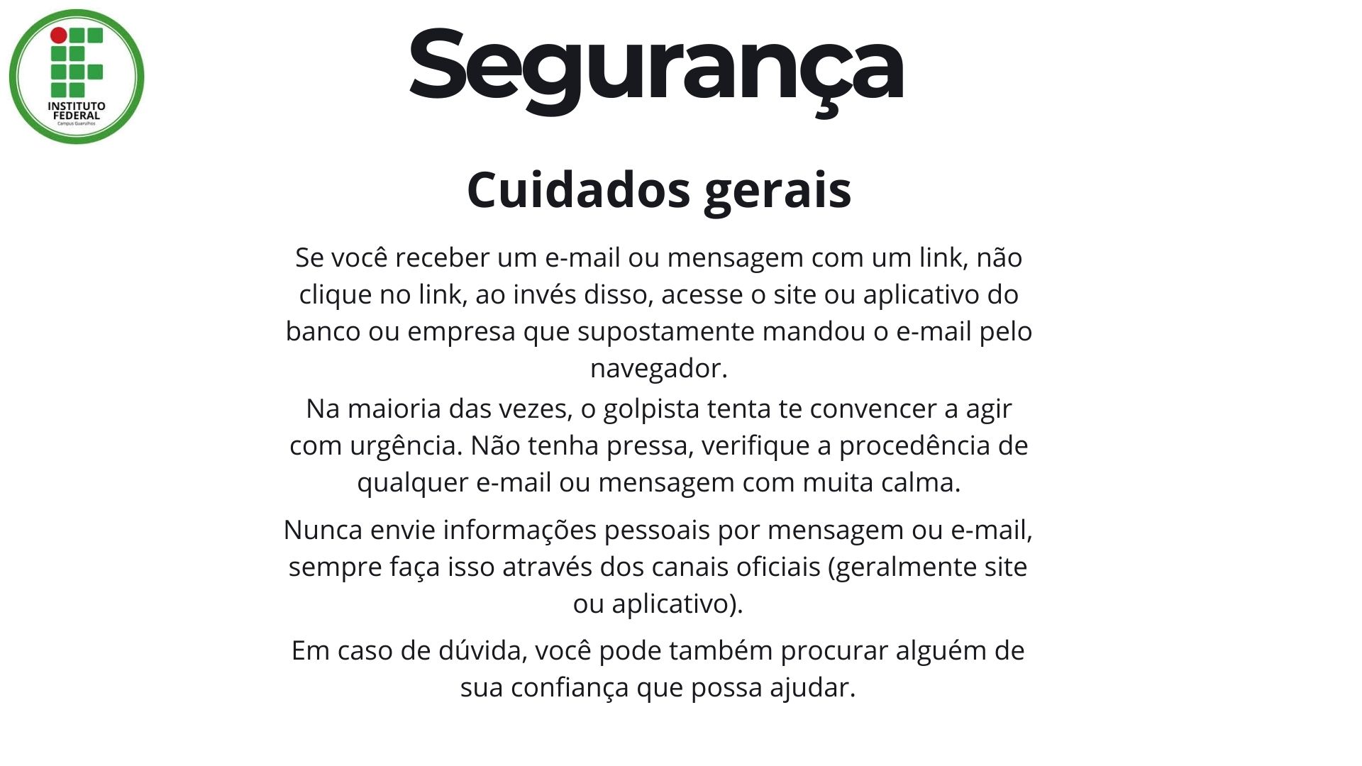 Slide 17: Segurança phishing cuidados gerais