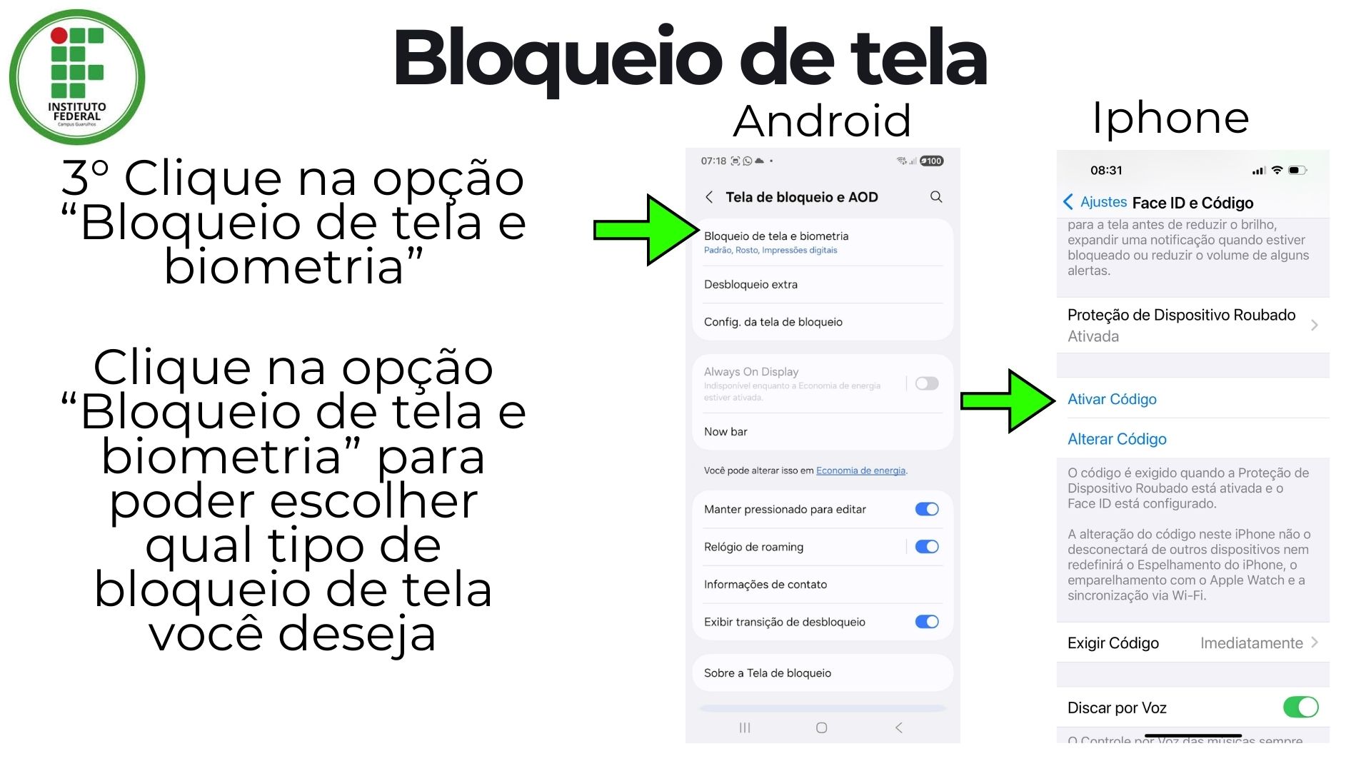 Slide 21: Bloqueio de tela instruções